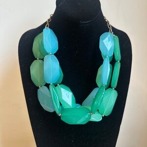 Vintage 3-Strand Chunky Lucite Necklace, Aqua 15" Adjustable Sea Glass